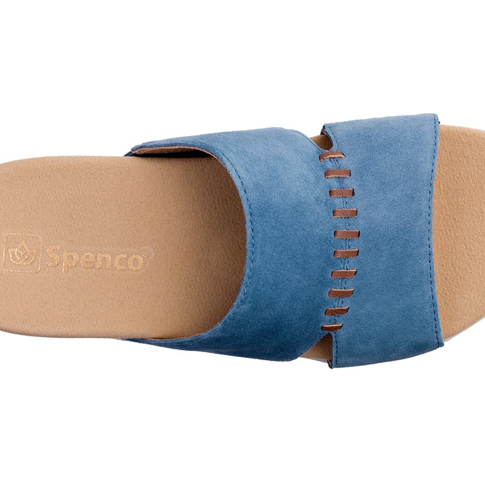 Spenco Women's Blue Suede Slide Sandals Twilight Woven Slide color bluestone